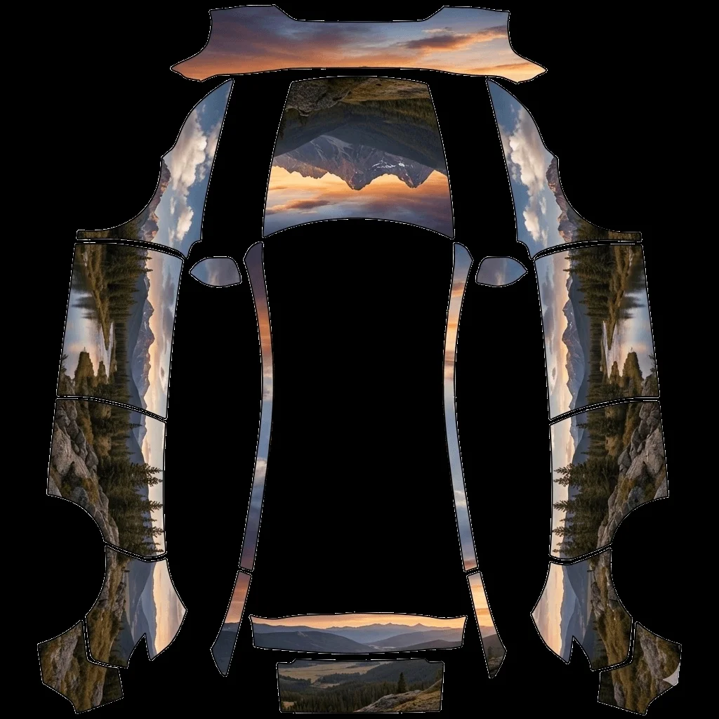 落日余晖下的山脉森林